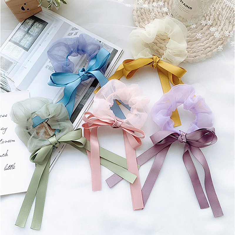 Dây buộc tóc nữ đính nơ ruy băng nhiều màu sắc xinh xắn
