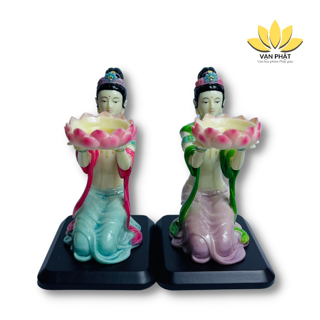 Bộ 2 tượng Tiên nữ dâng đèn có đế