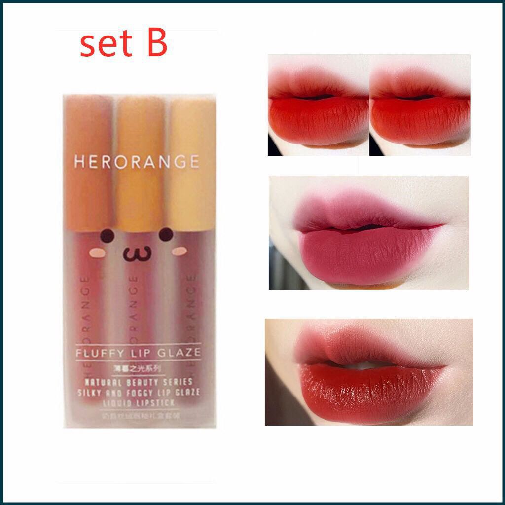 Set 3 Cây Son Kem Lì Herorange Fluffy Lip Glaze-2 SET khác nhau- 6 Màu khác nhau