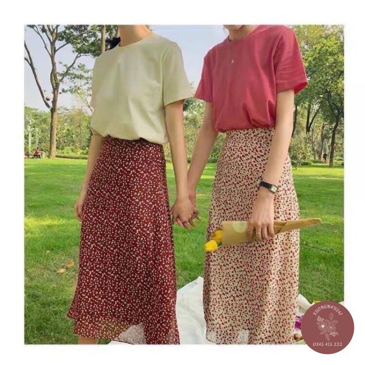 Chân Váy Hoa Nhí Vintage Nhiều Màu Hàng Quảng Châu - Chân Váy Dài Vintage Cạp Chun