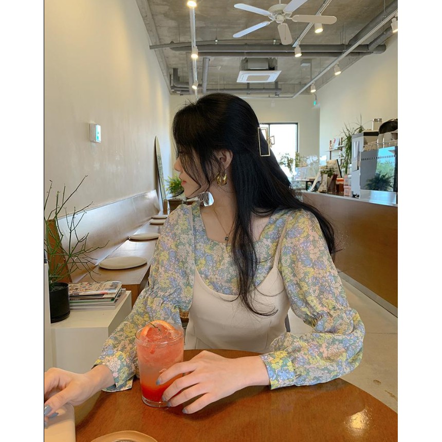 Áo chiffon dài tay họa tiết hoa phong cách thời trang hè ngọt ngào dịu dàng