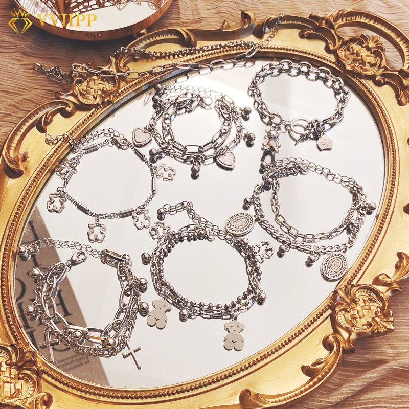 Vòng Đeo Tay Nhiều Lớp Đính Ngọc Trai Phong Cách Retro