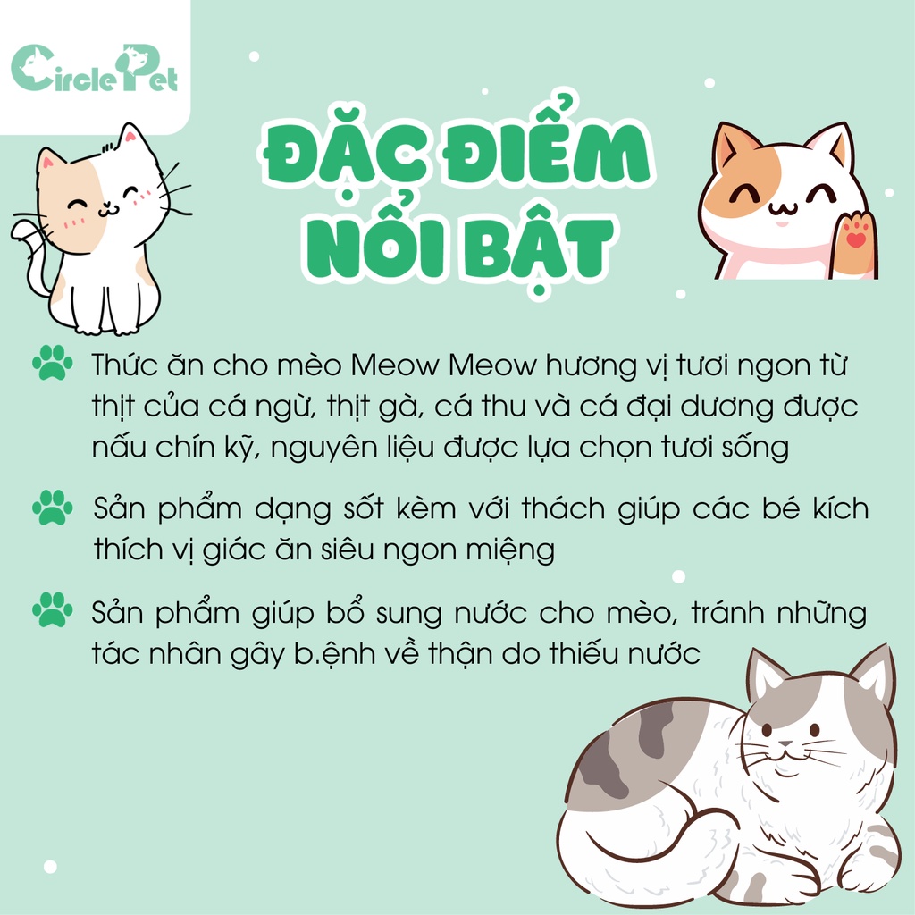 Thức Ăn Cho Mèo Meow Meow Kích Thích Vị Giác Hương Vị Thơm Ngon Gói 85g - Circle Pet
