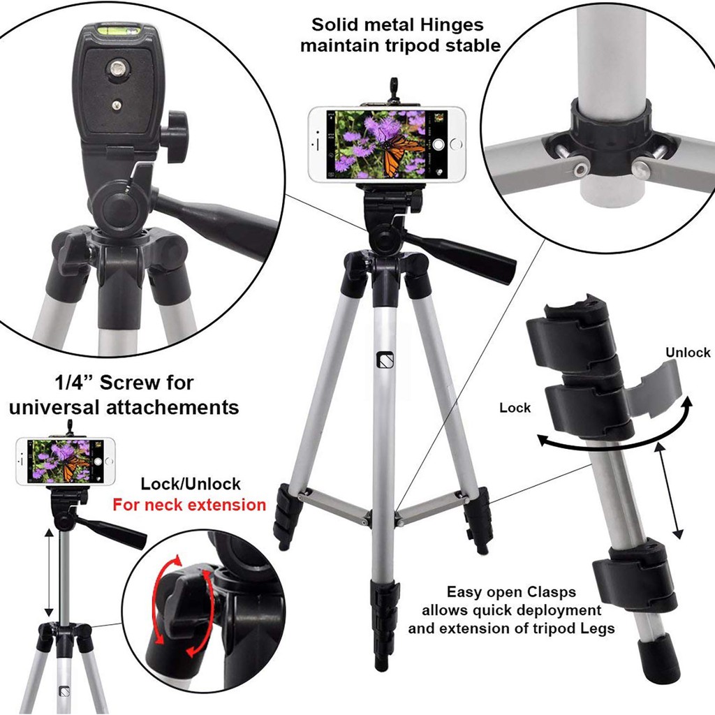 Gậy chụp ảnh 3 chân Tripod TF - 3110  loại tốtl Gậy chụp ảnh Tripod nhôm cao cấp, tặng kèm bao đựng