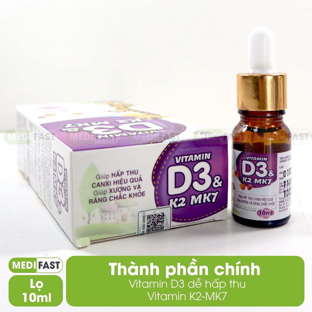 Siro bổ sung Vitamin D3 K2 Mk7 cho bé - Tăng cường hấp thu Canxi phát triển chiều cao k2d3 - Chai 10ml