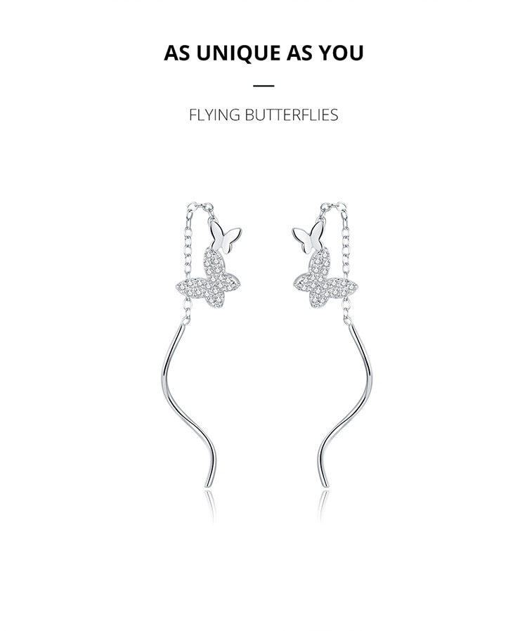 Khuyên Tai Bamoer BSE436 Bằng Bạc Thật 925 Hình Bướm Bay Thời Trang Cho Nữ