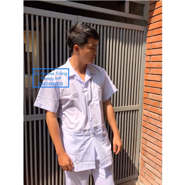 Áo blouse nam cộc tay - áo blouse y tá nam, điều dưỡng nam Lon Nhật cộc tay