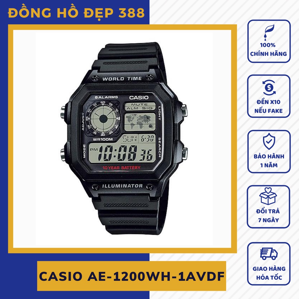 Đồng hồ nam dây nhựa Casio chính hãng Anh Khuê AE-1200WH-1AVDF