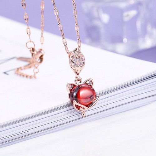 Dây Chuyền Hồ Ly Đá Nhân Tạo Màu Đỏ Titan Ko Đen TT 3324