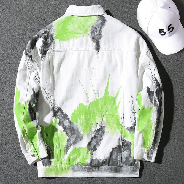 Áo Khoác Denim Dáng Rộng In Họa Tiết Graffiti Phong Cách Hàn Quốc Cho Nam Giới