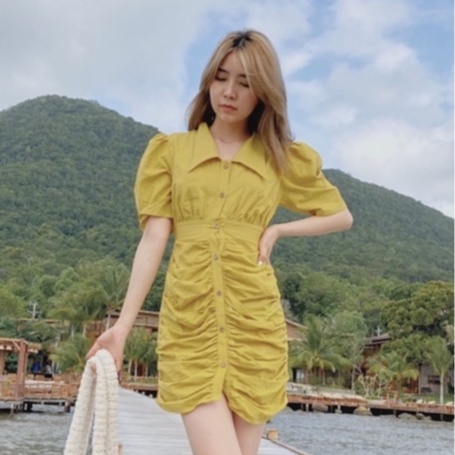 Đầm vàng nhún thân Task Dress Gem Clothing SP060402