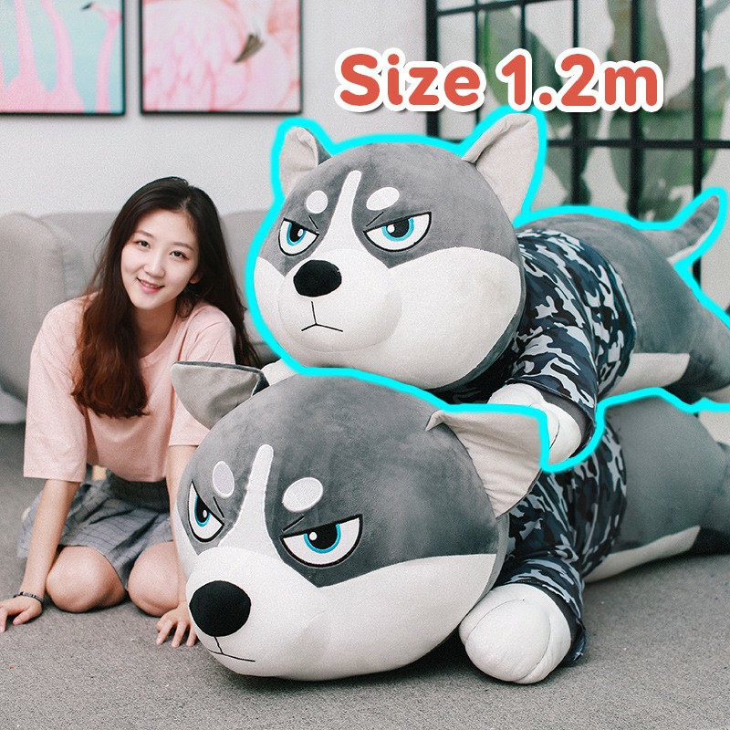 [ Tặng quà] Gấu Bông Chó Husky Siêu To Khổng Lồ size 1m/1m2/1m5_ Gối Ôm Chó Husky Mặt Ngáo