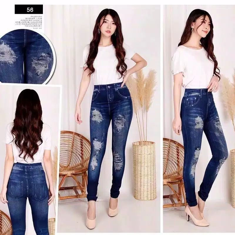 Quần Legging Giả Jean Rách Thời Trang Nữ