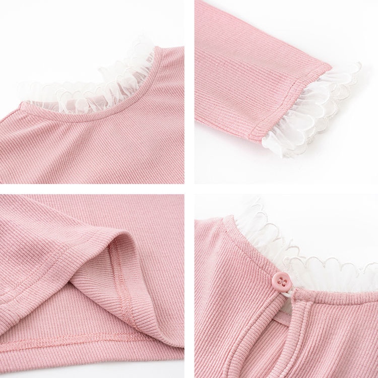 Váy Bé Gái Áo Sơ Mi Tay Dài Dệt Kim Phối Ren Phong Cách Hàn Quốc Thời Trang Xinh Xắn Cho Bé Gái Quần Áo Trẻ Em