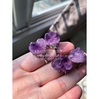 Nhẫn hợp kim đính đá Amethyst mài bóng