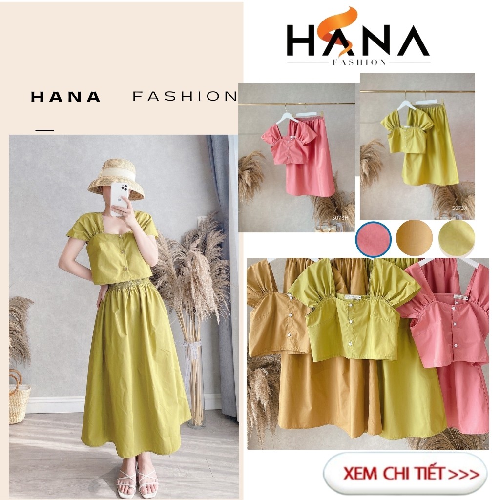 Sét chân váy dài áo croptop cổ vuông chất thô 3 màu- S073 | BigBuy360 - bigbuy360.vn
