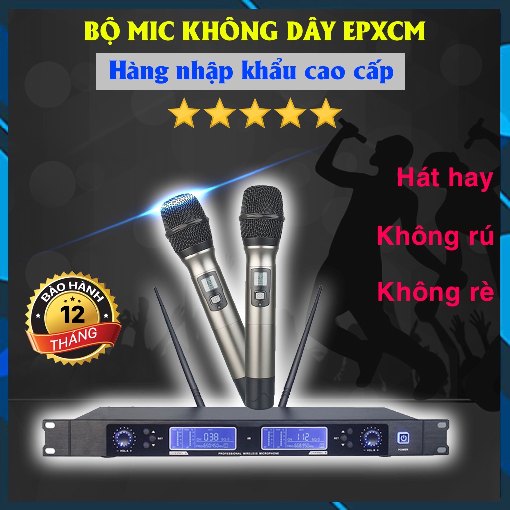 Bộ thu phát không dây, bộ micro không dây EPXCM kèm đầu thu công nghệ hiện đại, chống rú, chống ồn cực tốt SELL SMART