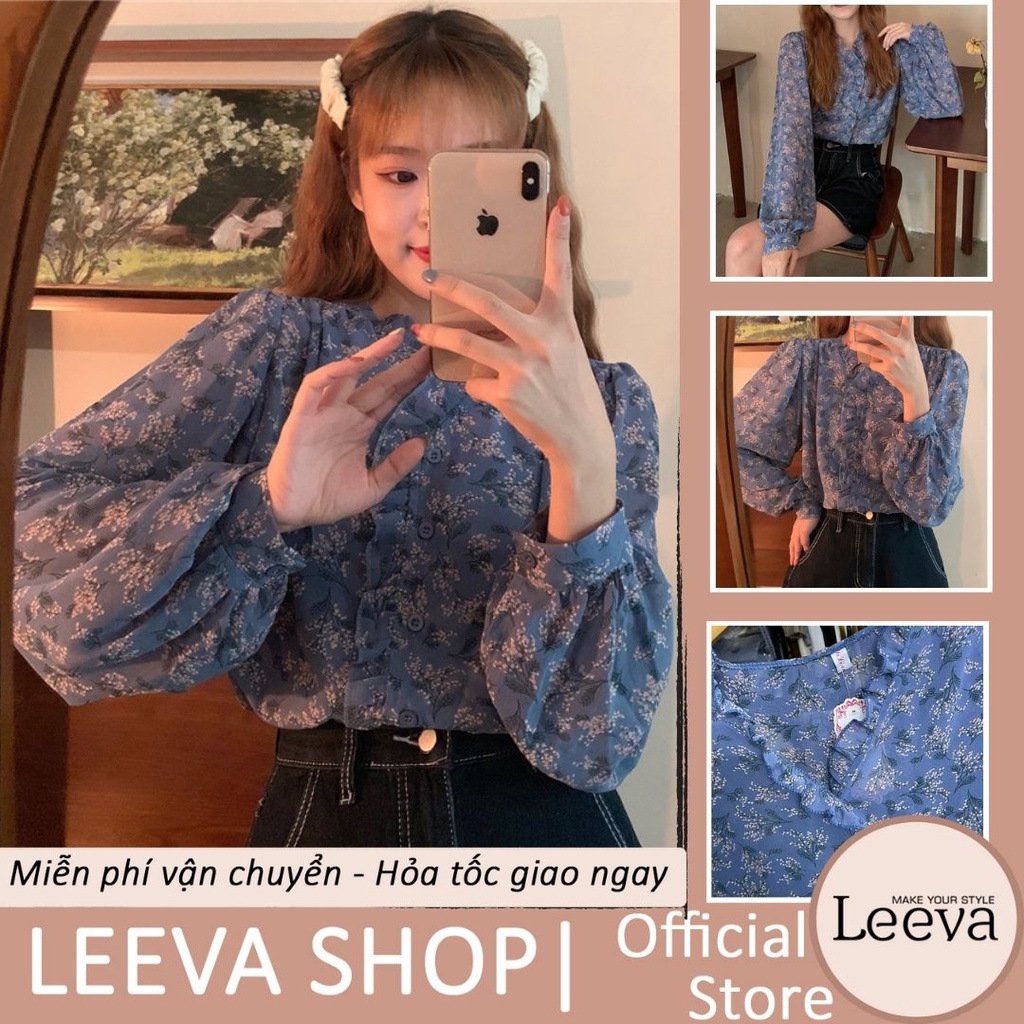 Áo voan bèo tay dài hoa nhí Leeva Shop A067