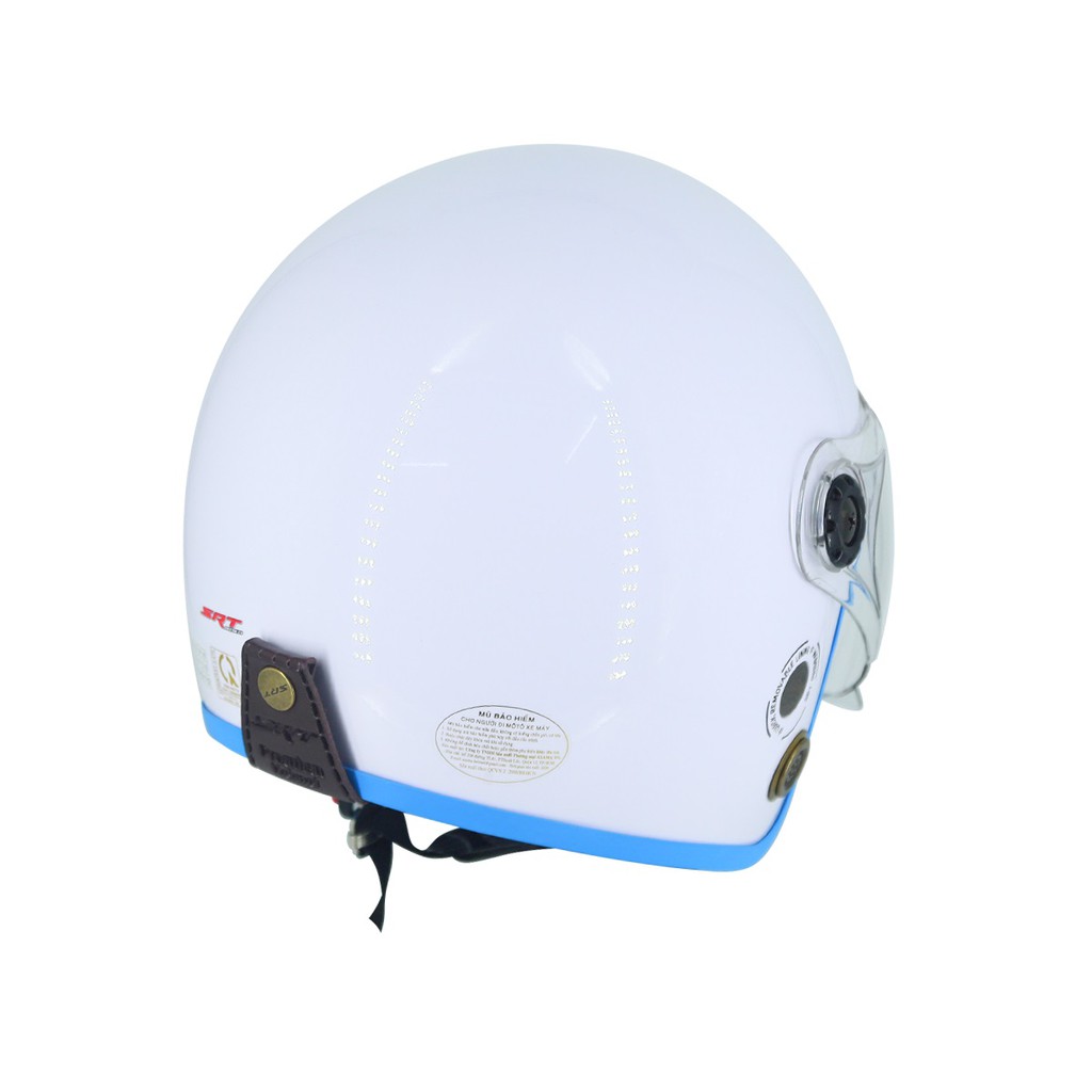 Mũ bảo hiểm 3/4 kính liền SRT - Trắng lót Xanh dương viềng xanh dương - thông gió - Cao Cấp