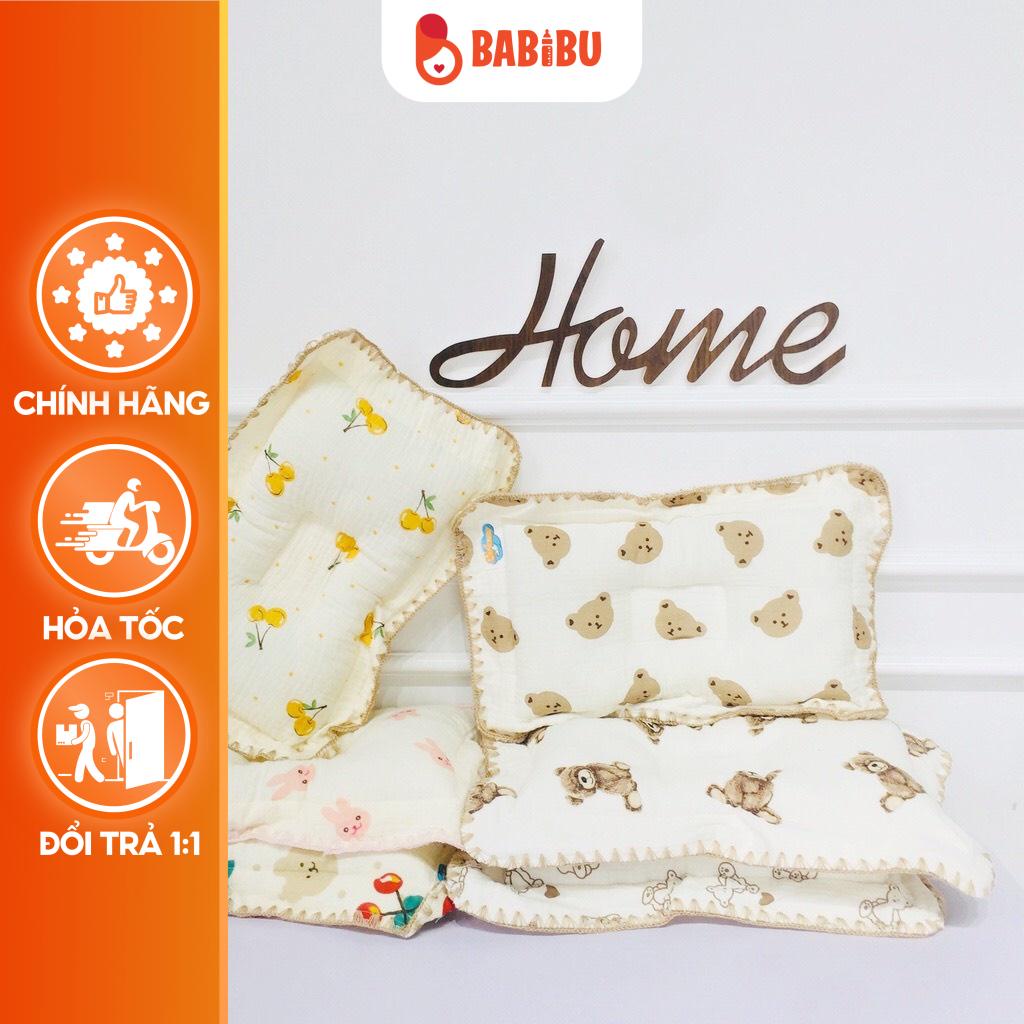 Gối Lõm Chống Bẹp Đầu Chữ Nhật Họa Tiết Thú Bebezoo Muslin Thấm Hút Thoáng Khí Cho Bé Từ 3 Tháng Tuổi Babibu - GLB