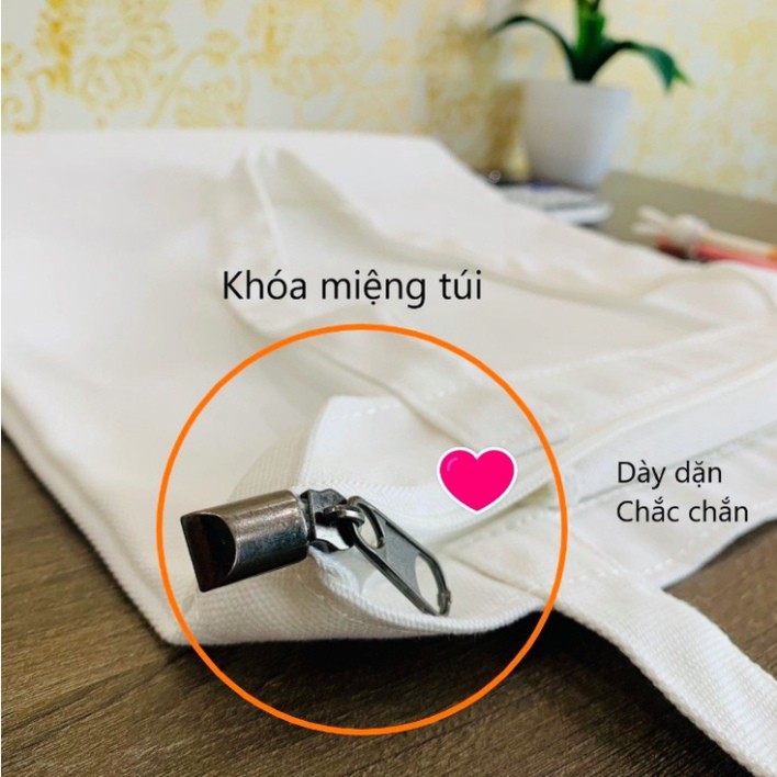 Túi vải tote canvas có khoá in hình chữ Love cực phong cách