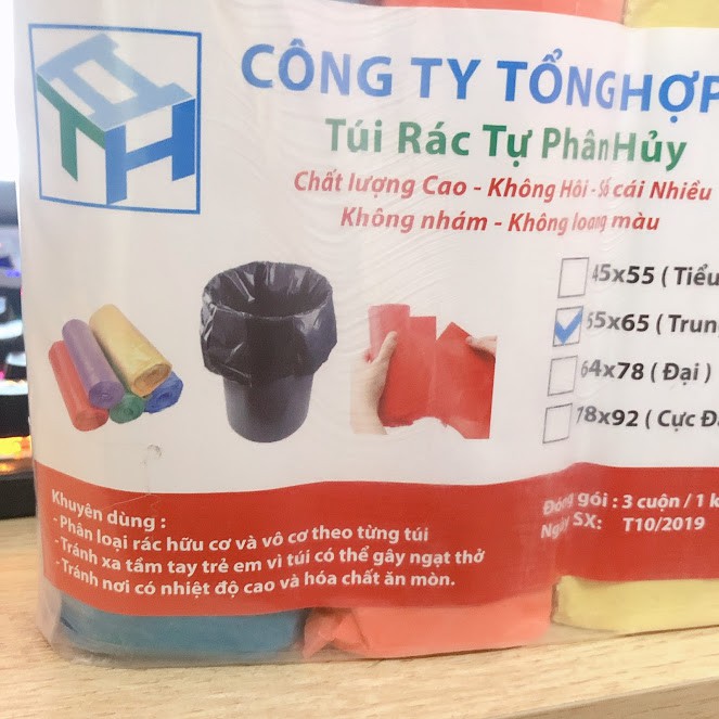 combo 3 cuộn túi đựng rác tự phân hủy 1 ký không nhám đủ màu đủ size kích thước