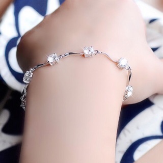[GIÁ HOT-CHẤT LƯỢNG] Lắc tay bạc đính đá nhân tạo Zircon trắng tím kiểu cổ điển cực đẹp - Vòng tay bạc ánh kim ngọt ngào