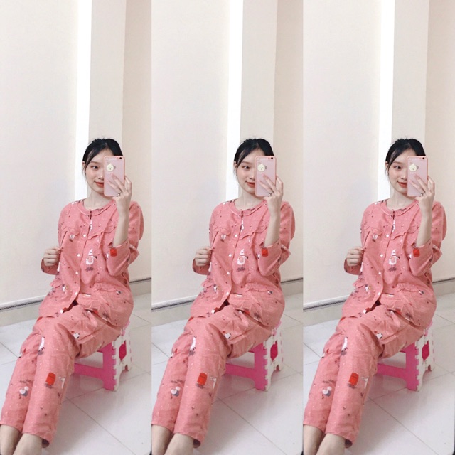 Bộ bầu sau sinh cổ bèo có khoá ti cho bé bú chất kate Thái nhiều màu