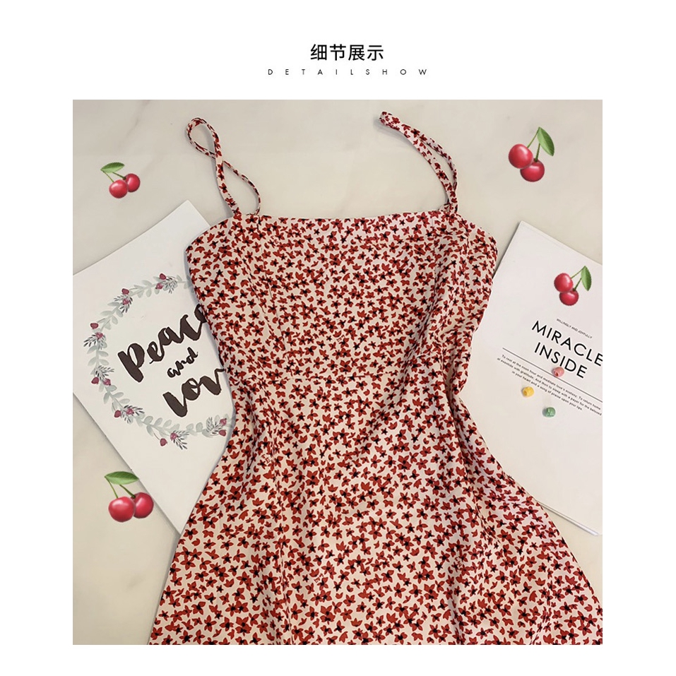 Đầm hoa SUXI hai dây phong cách Hàn Quốc quyến rũ cho nữ