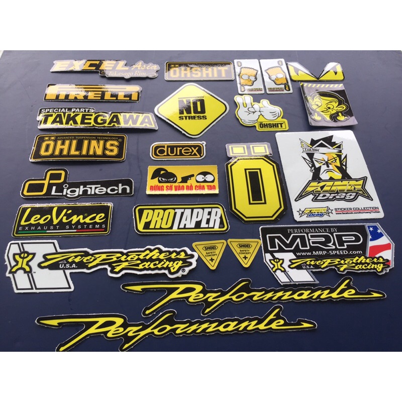 Trọn bộ 24 logo vàng , cực kì đẹp. Sticker decal chống nước, hình dán trang trí xe máy, nón