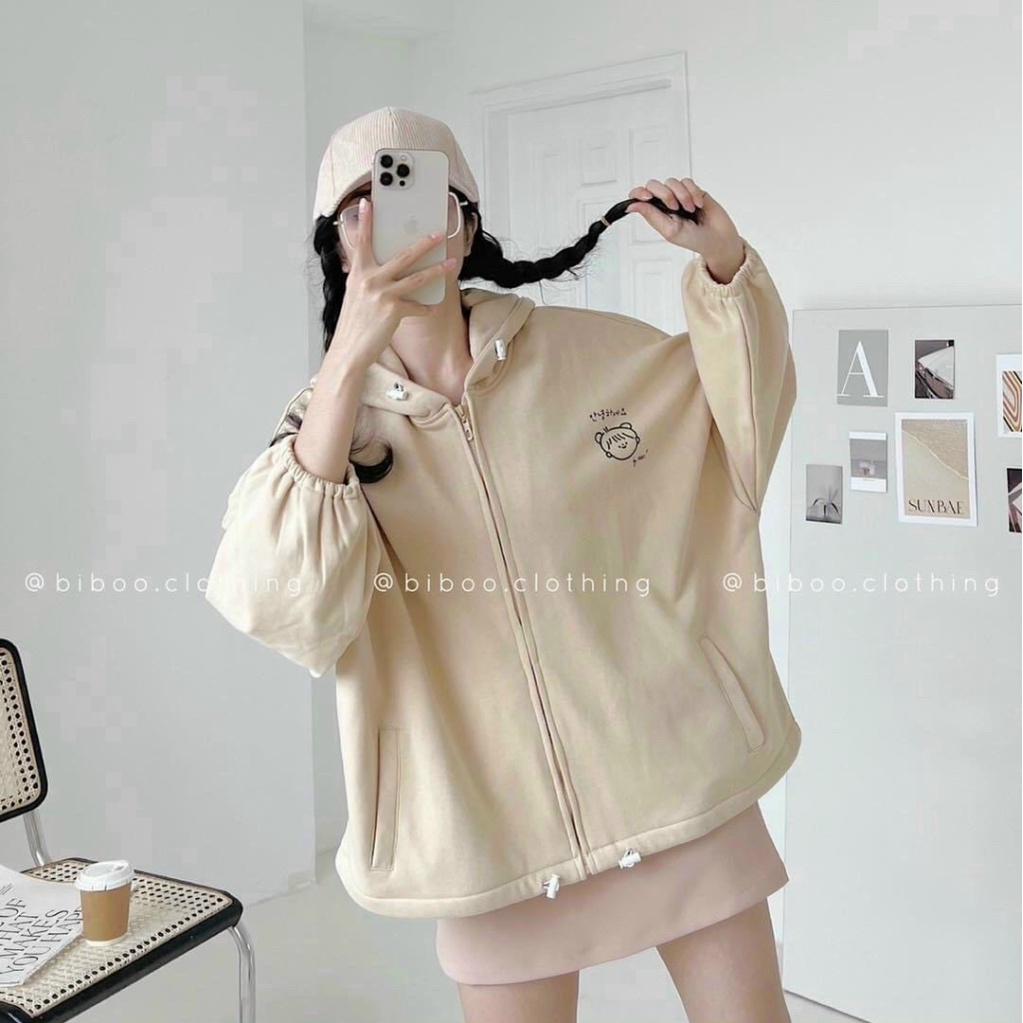 Áo Khoác, Áo Khoác Chống Nắng Dây Kéo Chất Nỉ PE Form Rộng HÌnh Cô Bé Cưng Đáng Yêu