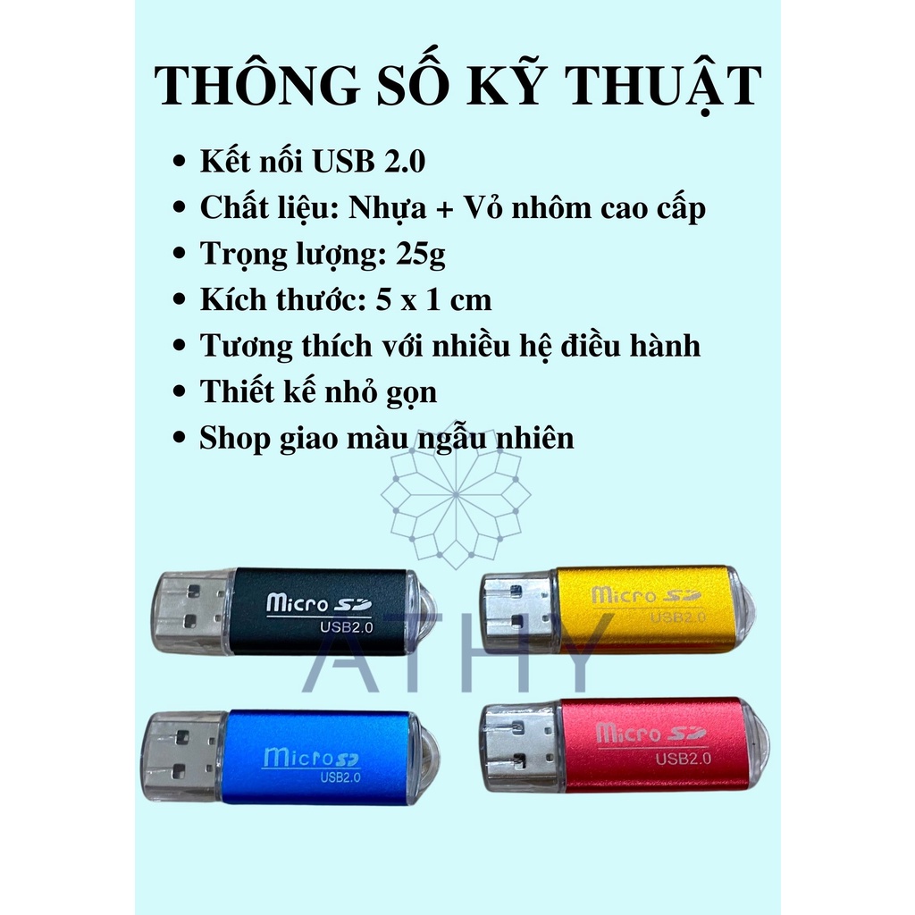 ĐỒ ĐỌC THẺ NHỚ MICRO SD THIẾT KẾ NHÔM cổng USB 2.0 truyền tải dữ liệu lên máy vi tính pc laptop