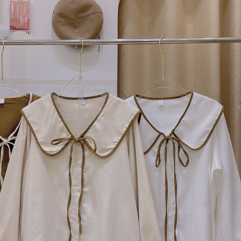 Áo sơ mi nhung cổ sen viền bèo yoome cloting