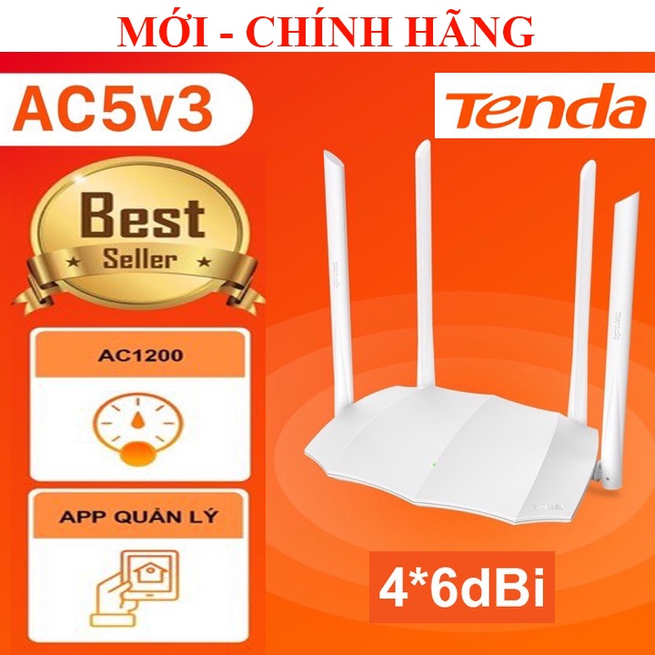 Bộ phát Wifi AC 1200Mbps Dual Band 5GHz &amp; 2.4GHz Tenda AC5 V3