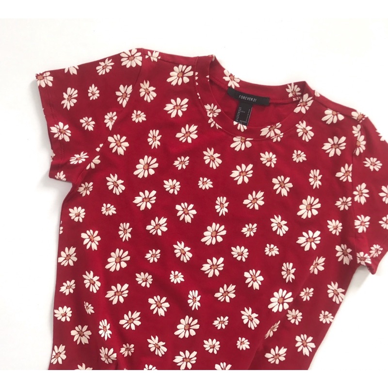 Áo croptop đỏ vải hoa cúc daisy vnxk