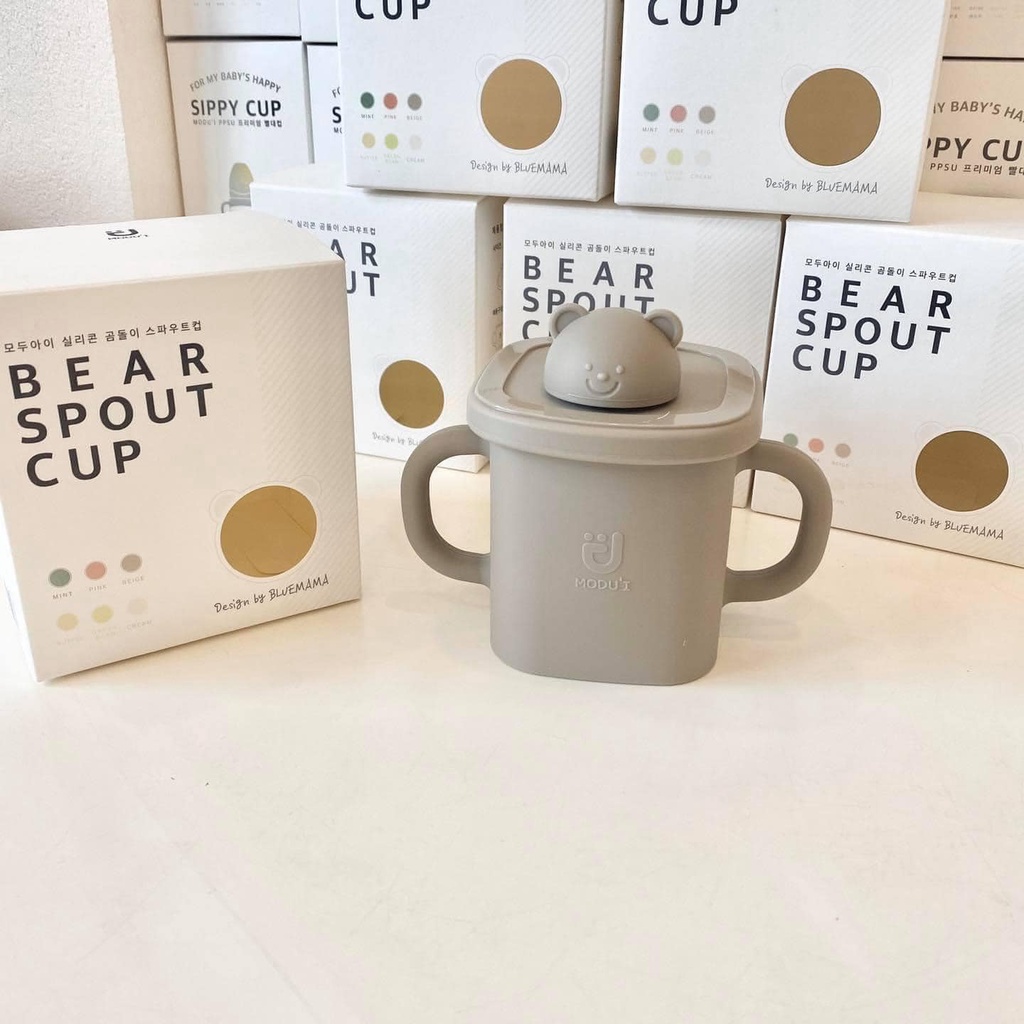 Cốc uống nước Silicon - Bear Spout Cup có nắp cho bé tập uống silicon Chính hãng Bluemama Hàn Quốc