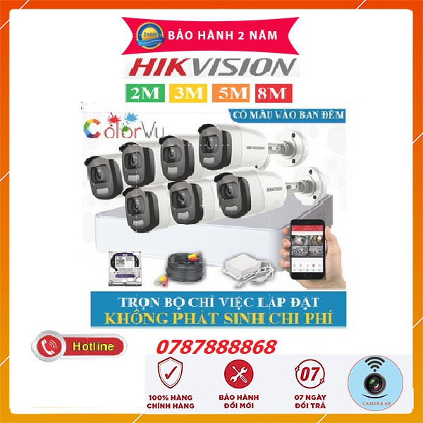 TRỌN BỘ 2 - 16 CAMERA HIKVISON 2M 3M 5M 8M 1080P FULLHD 4K TRONG NHÀ NGOÀI TRỜI MÀU BAN ĐÊM CÒI HÚ CHÍNH HÃNG