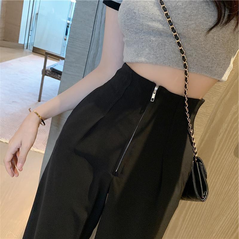 Quần ống rộng nữ khóa trước màu đen, trắng, hồng Quần ống suông nữ size từ s - xl