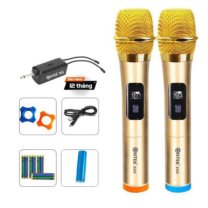 Bộ Micro KARAOE Không dây chính hãng OnTek E6S - Bộ 2 Mic, Chuyên dùng cho Loa kéo, amply - Bảo hành 12 tháng