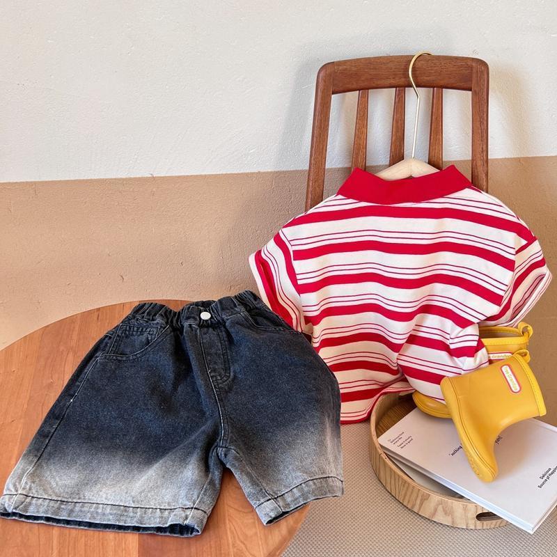 Áo polo Tay Ngắn Họa Tiết Kẻ Sọc Bằng Cotton 100 Thời Trang Mùa Hè Cho Bé Trai