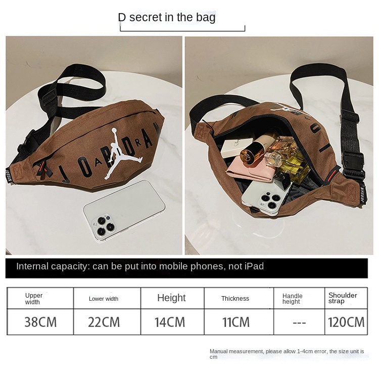 Jordan Túi Vải Đeo Chéo Nam Nữ, Túi Bao Tử Unisex Thời Trang Ngực Phản Quang Đi Học Đi Chơi