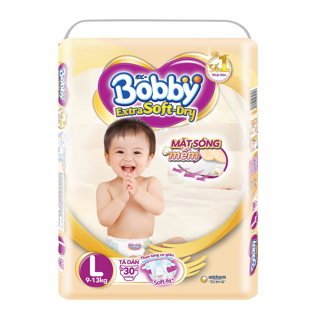 Tã Dán Bobby Extra Soft Dry L30/XL26/XXl24