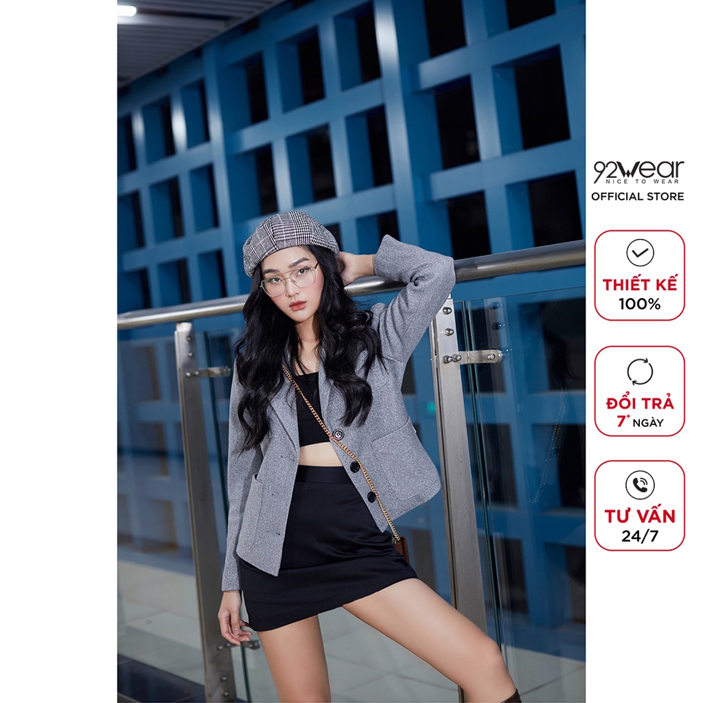 Áo khoác dạ nữ 92WEAR mùa đông thiết kế hàn quốc túi ốp KDA1501 | BigBuy360 - bigbuy360.vn