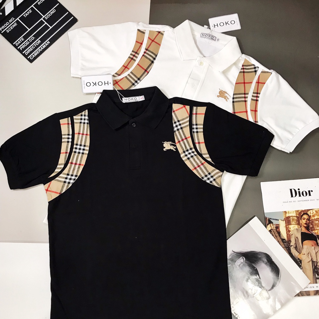 Áo thun nam cổ bẻ thêu họa tiết trang nhã vải cotton co giãn cao cấp