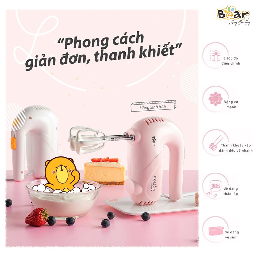 Máy đánh trứng cầm tay mini Bear A01G1, Máy đánh kem, đánh bơ tạo bọt sữa, tích hợp 5 chế độ