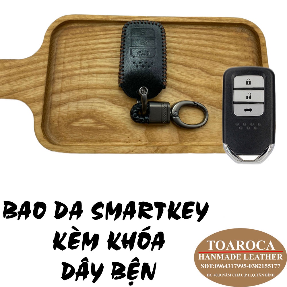 Bao da chìa khóa ô tô smartkey Honda Crv,Honda City,Honda Civic 3 nút bấm handmade da bò thật  Toaroca chống trầy,rơi,vỡ