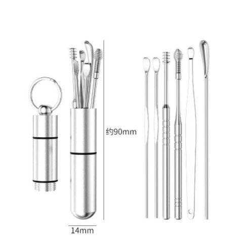 Bộ Dụng Cụ Ngoáy Tai Lấy Ráy Tai 6 Món Bằng Thép Không Gỉ Cao Cấp cho gia đình