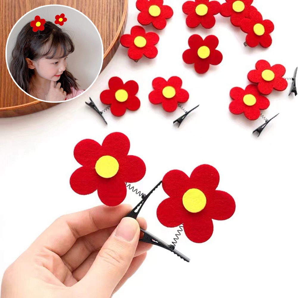 1 Cặp Kẹp Tóc Hình Hoa Màu Đỏ Dễ Thương Sáng Tạo Thời Trang Mùa Xuân