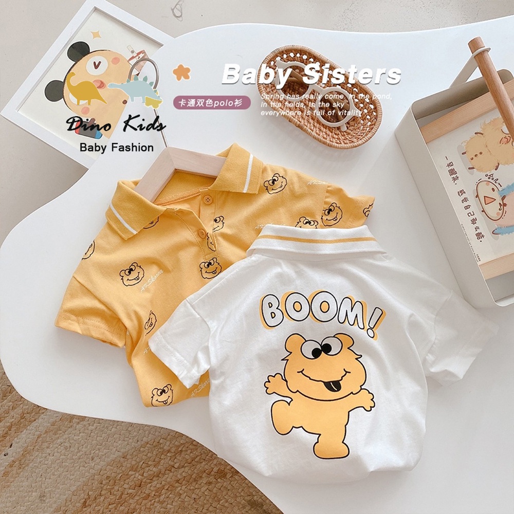 Áo polo bé trai, Áo polo cotton cộc tay trẻ em in hình ếch con đáng yêu cho bé trai