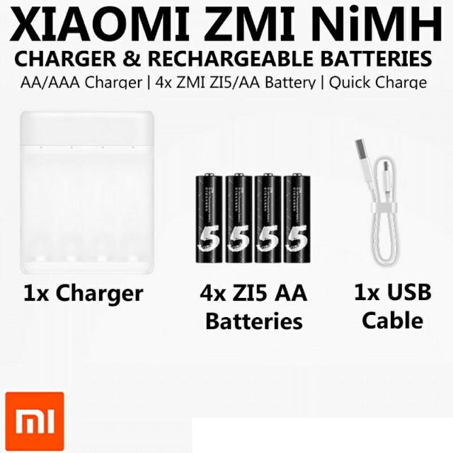 🎯️ Pin sạc AA Xiaomi Zi5 Dung lượng 1800mah sạc lại tới 1500 lần, pin tiểu sạc cao cấp tuổi thọ cao